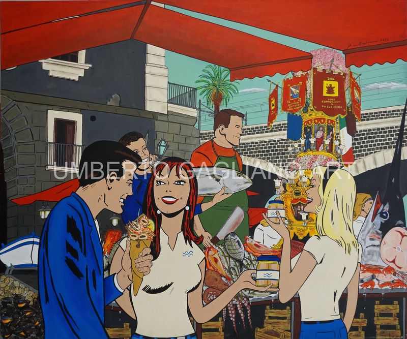 Dipinto Dipinto "Catania - Piazza Pardo, mercato del pesce"