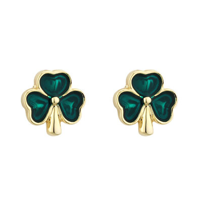 Gold Plated/Green Enamel Shamrock stud earrings