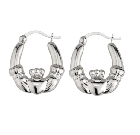Sterling Silver Large Claddagh Hoop earrings