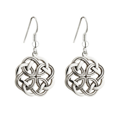 Rhodium Celtic Knot drop earrings