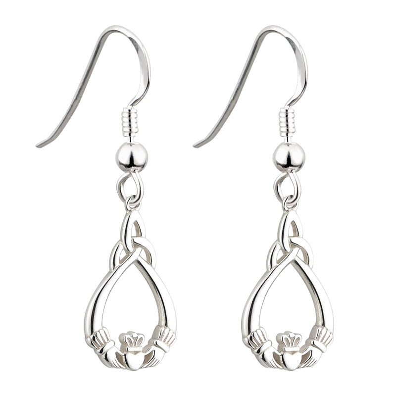 Sterling Silver Celtic Claddagh drop earrings