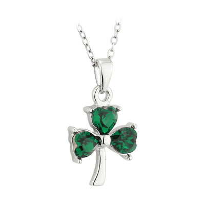 Silver Plated Shamrock with Green Stone necklace