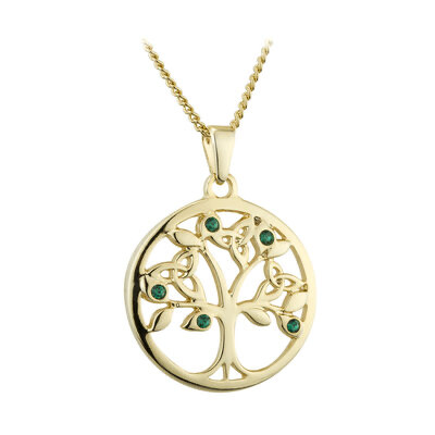 Gold Plated Tree of Life pendant with Green stones