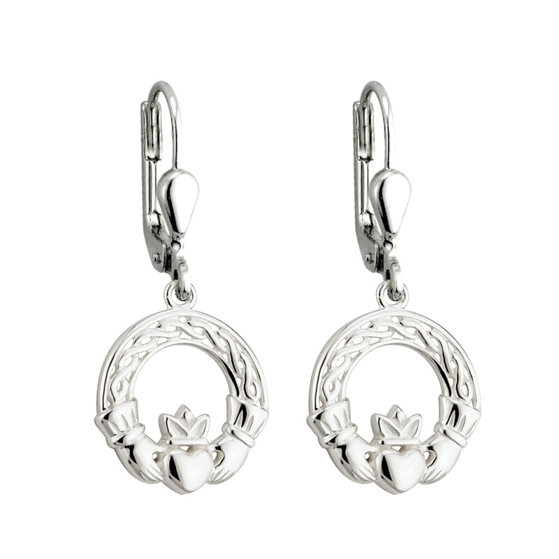 Sterling Silver Claddagh with Knot-work drop earrings