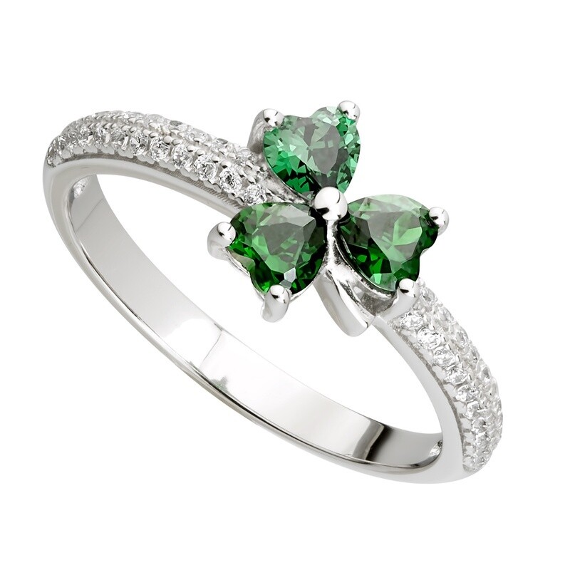 Green Crystal Shamrock Ring