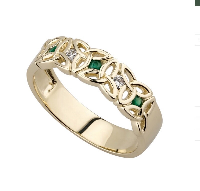 10k Gold with Emerald Trinity Band