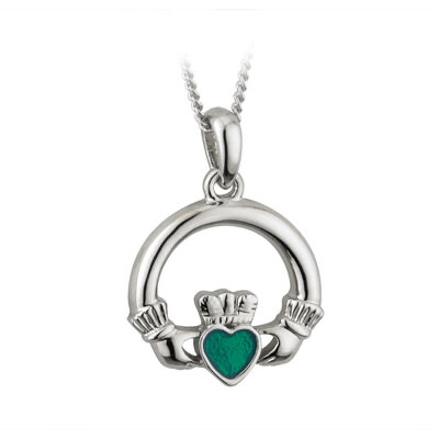 Rhodium Plated Enamel Claddagh pendant