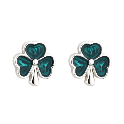 Rhodium Enamel Shamrock Stud earrings