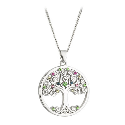 Rhodium Plated Tree of Life with Stones pendant