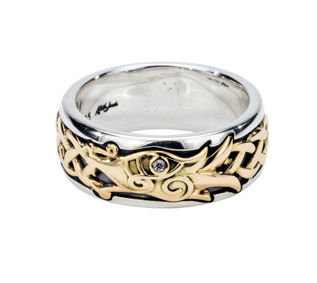 10K Gold & Sterling Silver Dragon Ring