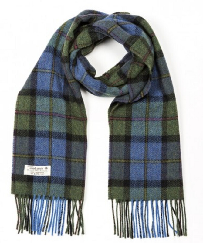 100% Lambswool Scarf - Blue &amp; Green Check