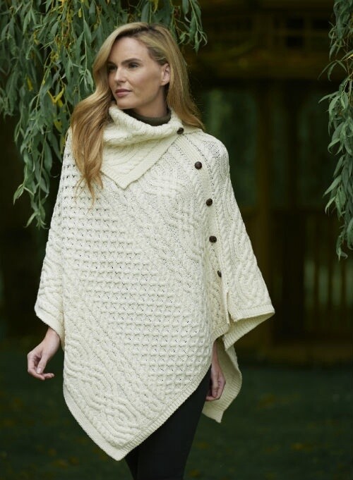 COWL NECK PONCHO W/ BUTTONS
