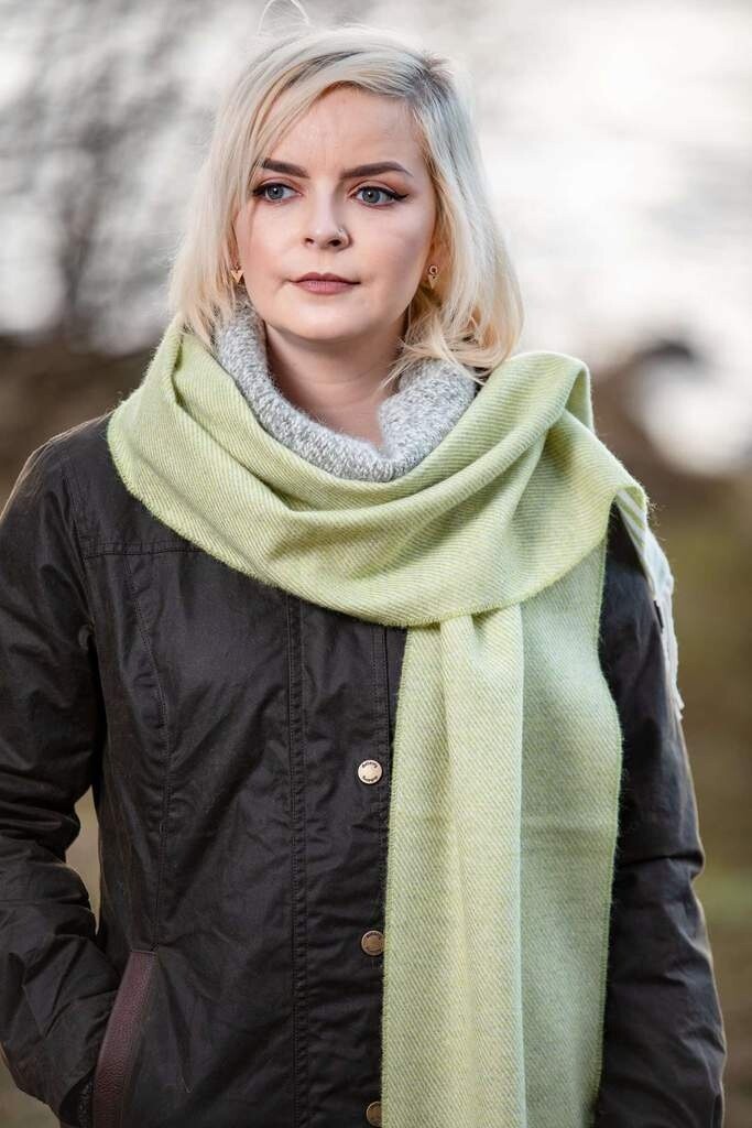 Green Scarf White Stripes