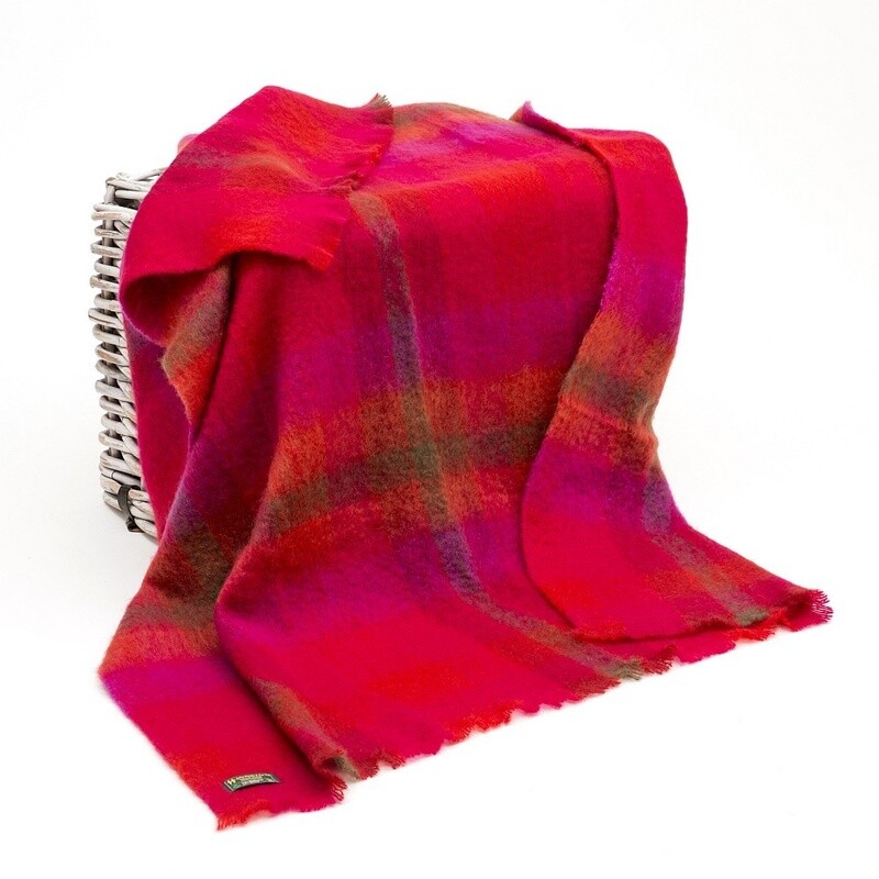 Mohair Throw Bright Red & Pink Check