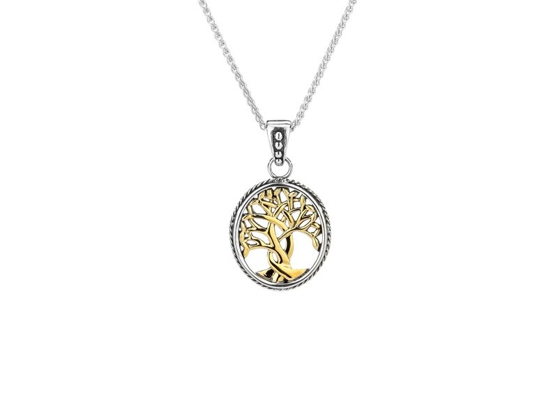 Sterling Silver 10K Gold Tree of Life Pendant Small