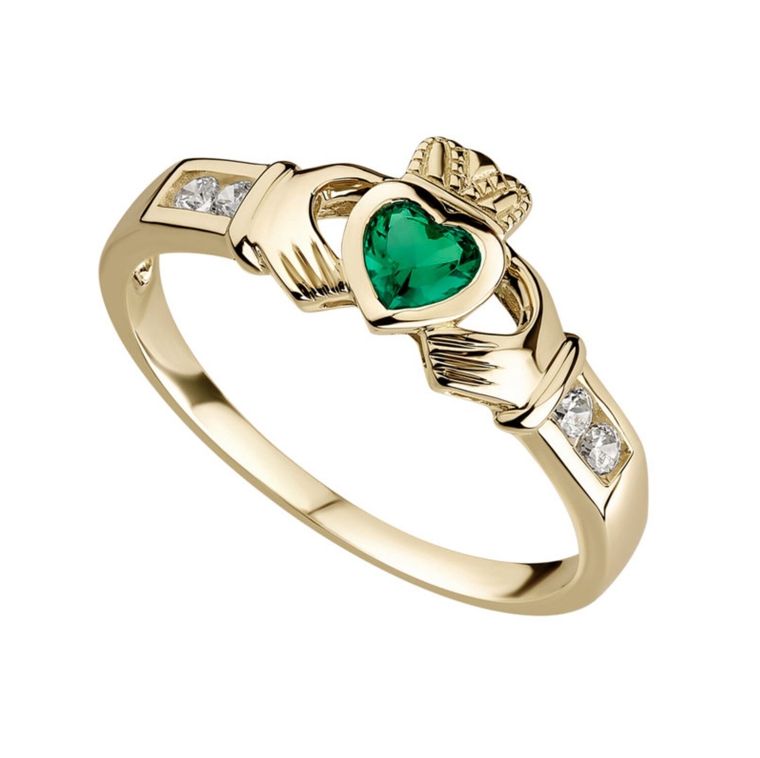 Gold Claddagh with Syn.Emerald Ring