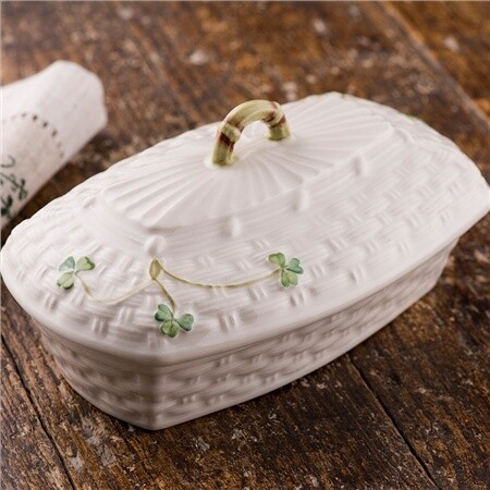 Belleek Shamrock Butter Dish