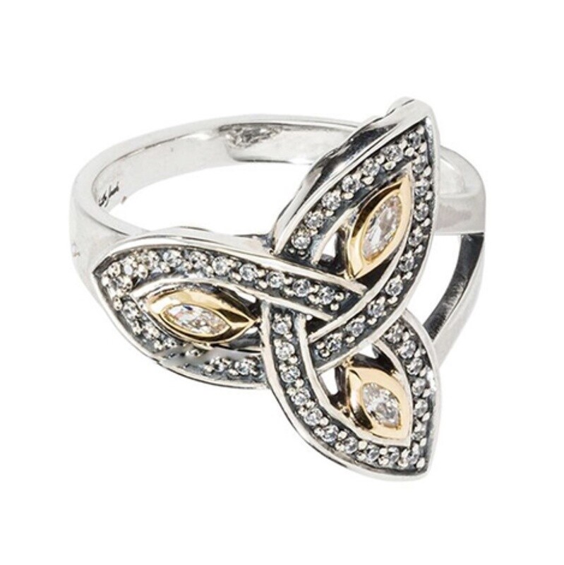 10k Gold + Sterling Silver Trinity Ring w/ cubic zirconia