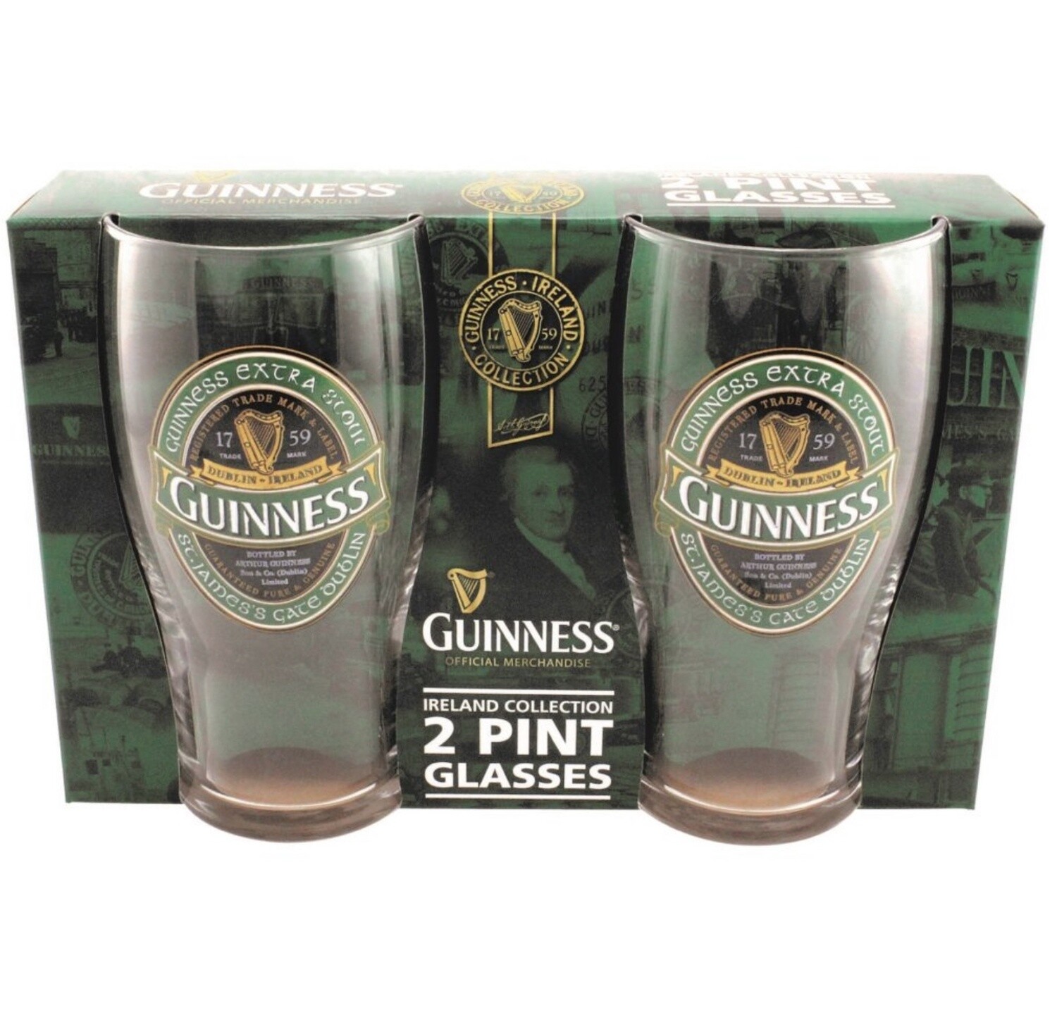 Guinness Green Label  Pint Glass-2 Pack