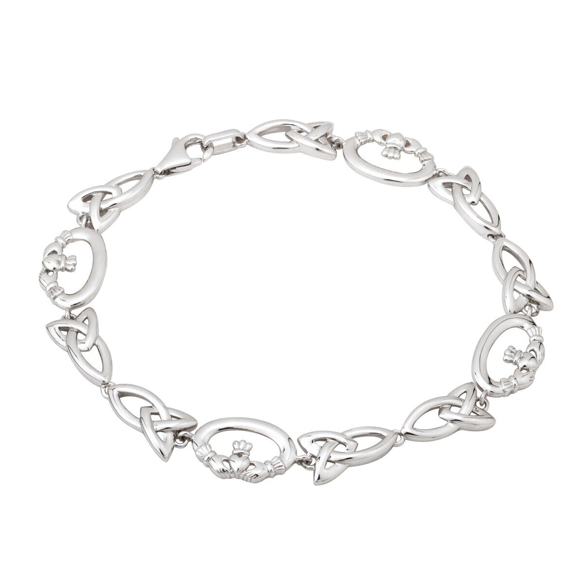 Sterling Silver Claddagh and Trinity Knot link bracelet