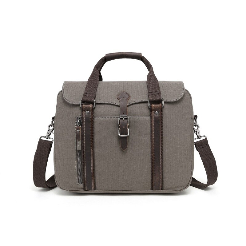 Canvas Messenger Bag with Leather Trim