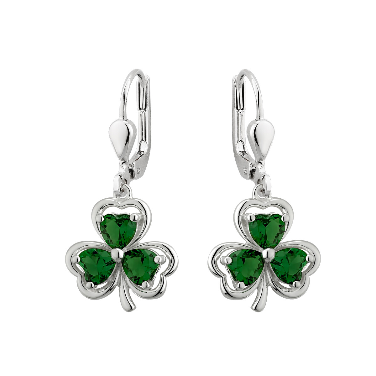 Sterling Silver Shamrock with Green Crystal leaves earrings