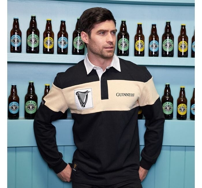 Guinness Black & Cream Harp Logo Rugby Shirt