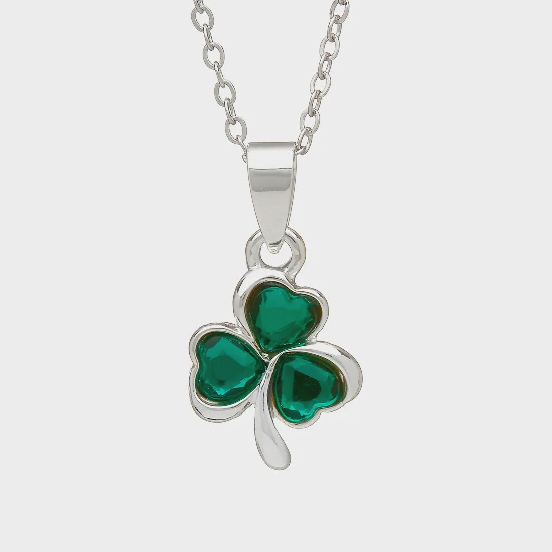 Silver Plated Shamrock Pendant-Green Stones