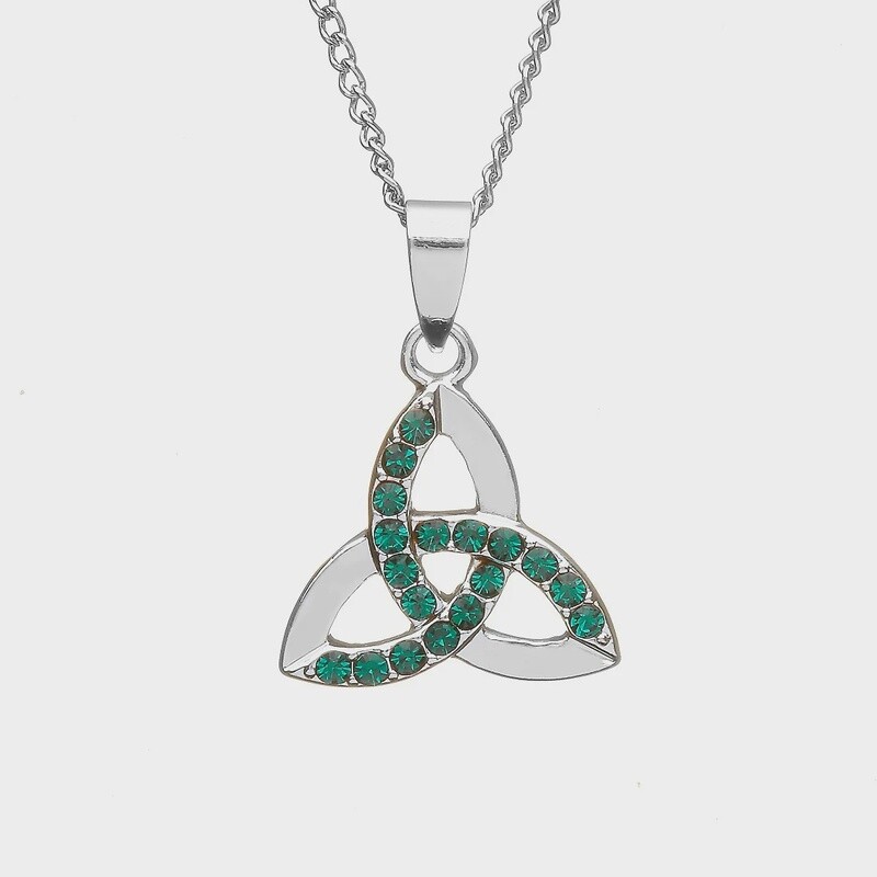 Silver Plated Trinity Pendant-Green Stones