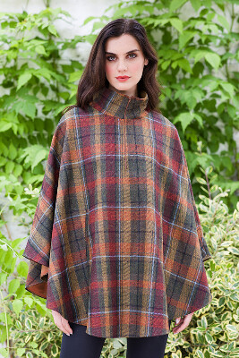 Tweed Half Zip Poncho - Autumn