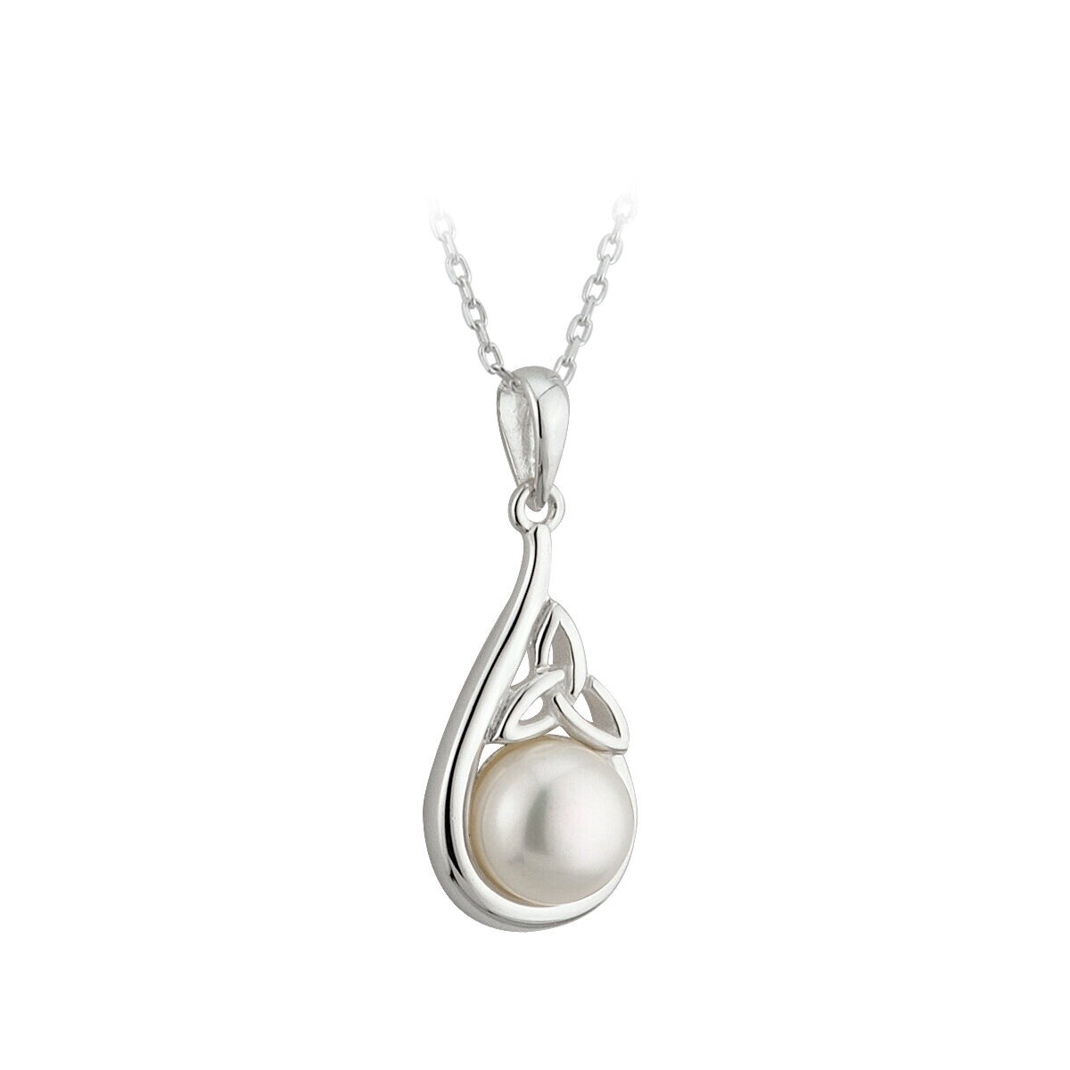 Sterling Silver Pearl Trinity Knot Necklace