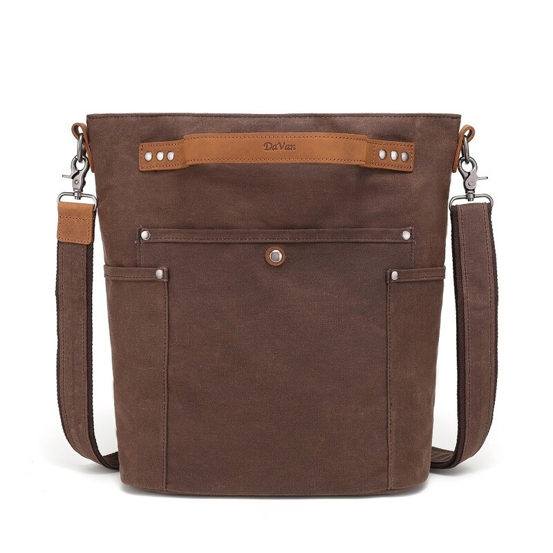 Waxed Canvas Shoulder Bag Brown