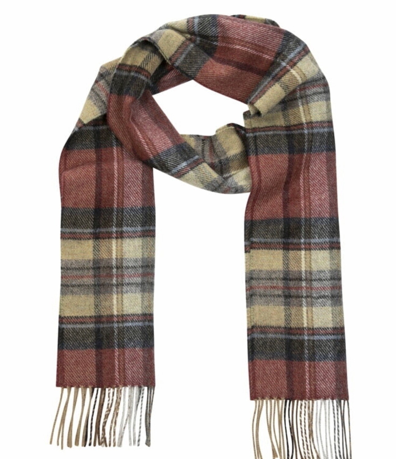 Irish Wool Scarf Long Red Grey Straw Plaid