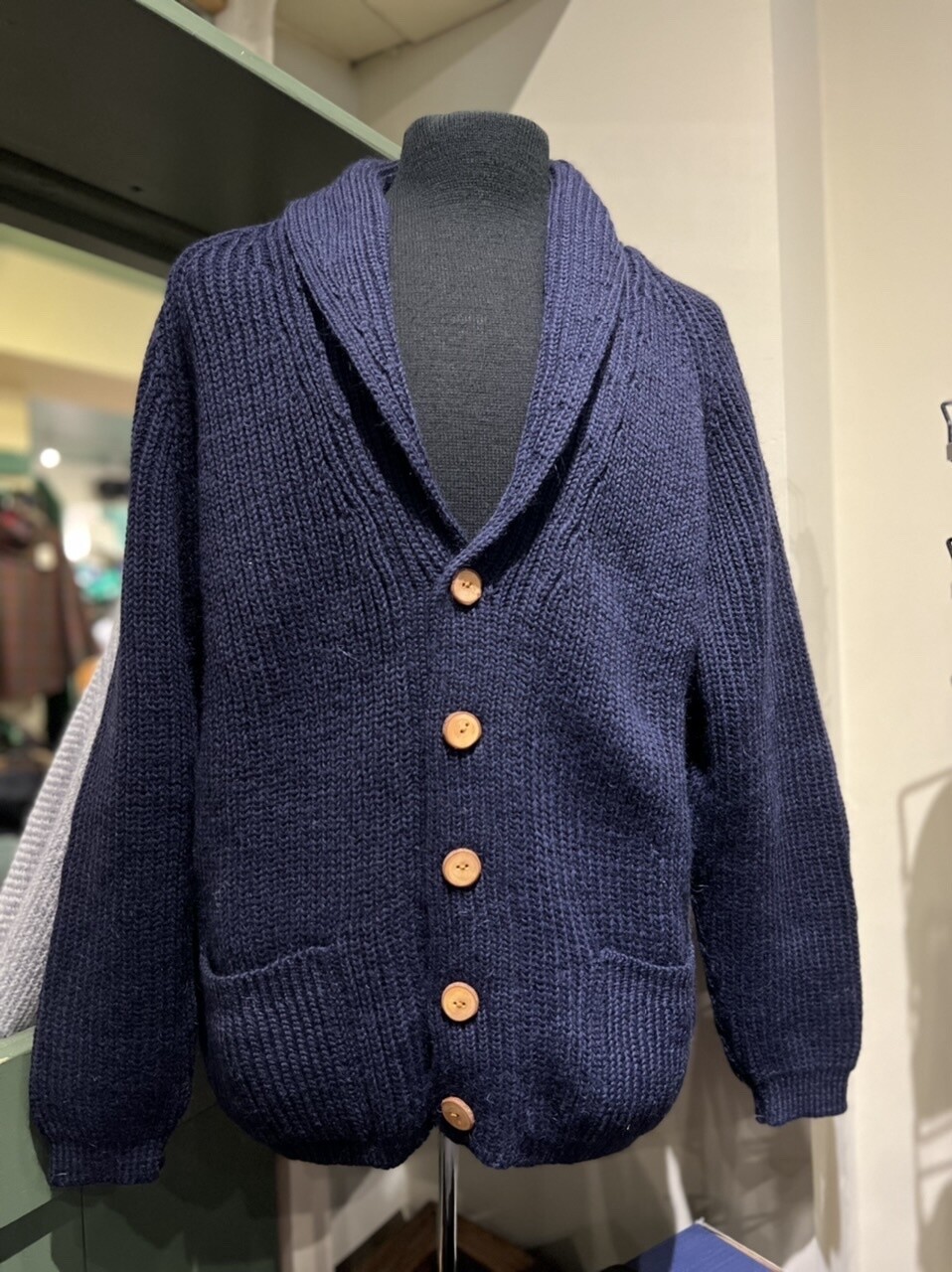 Hand-Knit Shawl Neck Cardigan