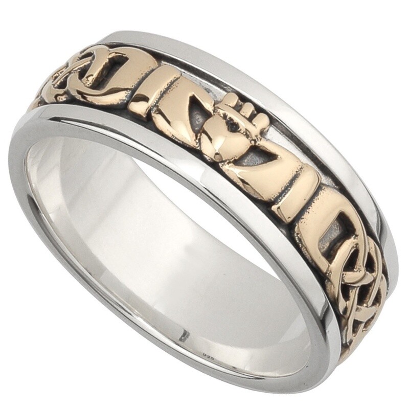 Gold and Sterling Silver Mens Claddagh Band