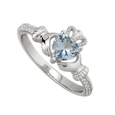 Sterling Silver Claddagh Birthstone Ring - December