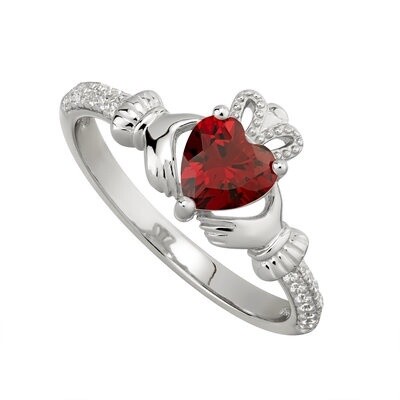 Sterling Silver Claddagh Birthstone Ring - January