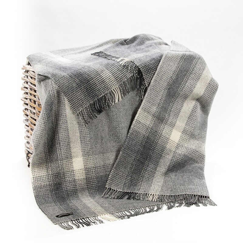 Wool & Cashmere Throw - Grey Silver Check