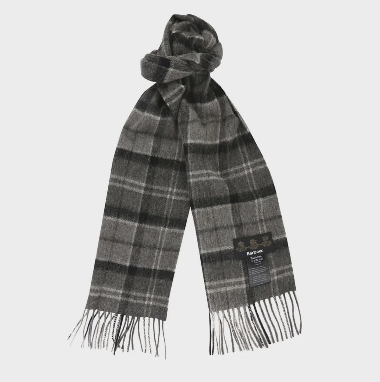 Barbour Wool & Cashmere Tartan Scarf - Black/Grey