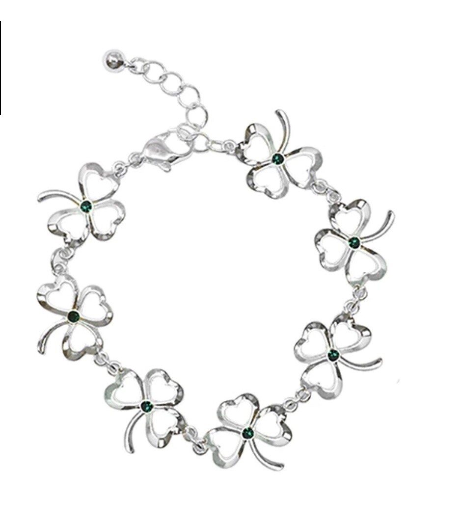 Green Crystal Shamrock Bracelet