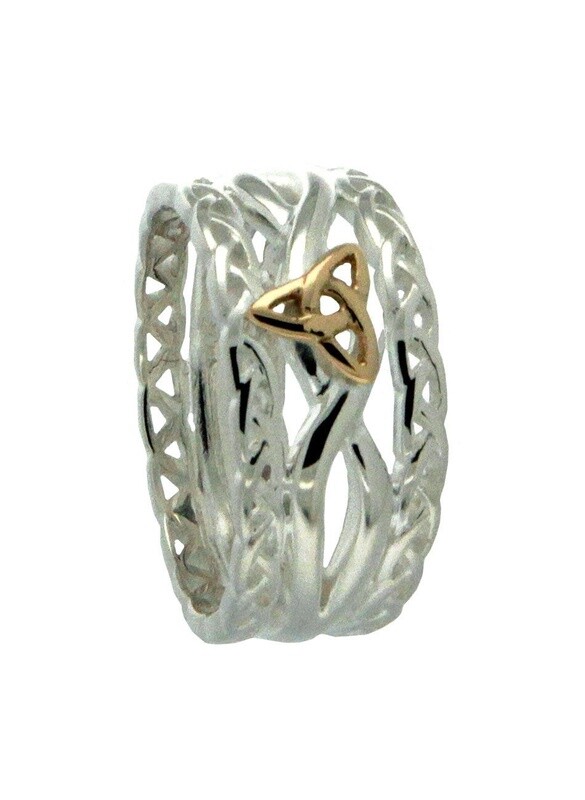 STERLING SILVER 10K GOLD TRINITY KNOT THICK RING