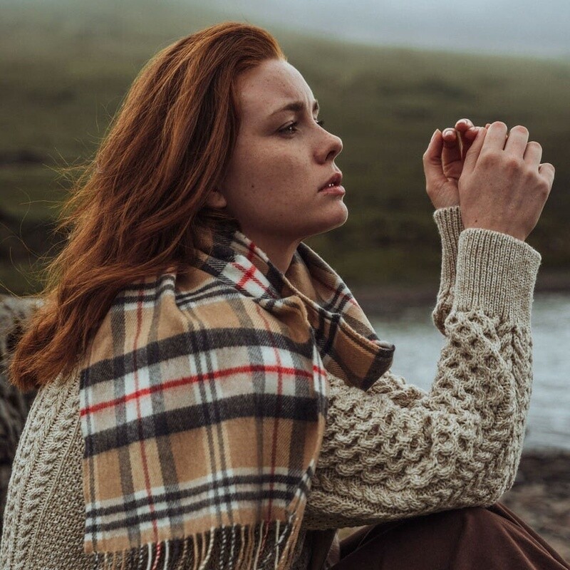 100% Merino Wool Scarf - Classic Carmel Tartan