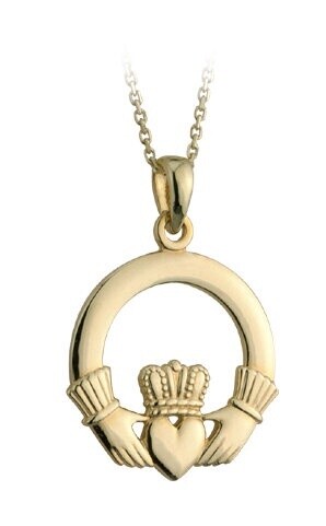 9K Gold Large Claddagh Necklace - Boxed