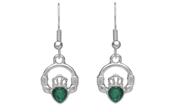 Silver Plated Green Claddagh Earrings