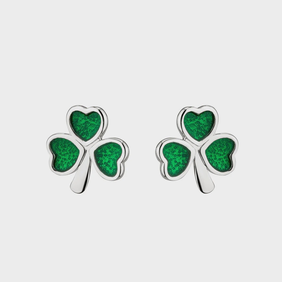 Acara-Sterling Silver Shamrock Earrings-Green