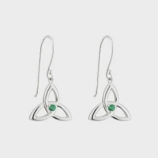 Acara-Sterling Silver Trinity Drop Earrings-Green Stone