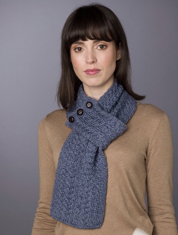 Merino Cable Knit Buttoned Loop Scarf
