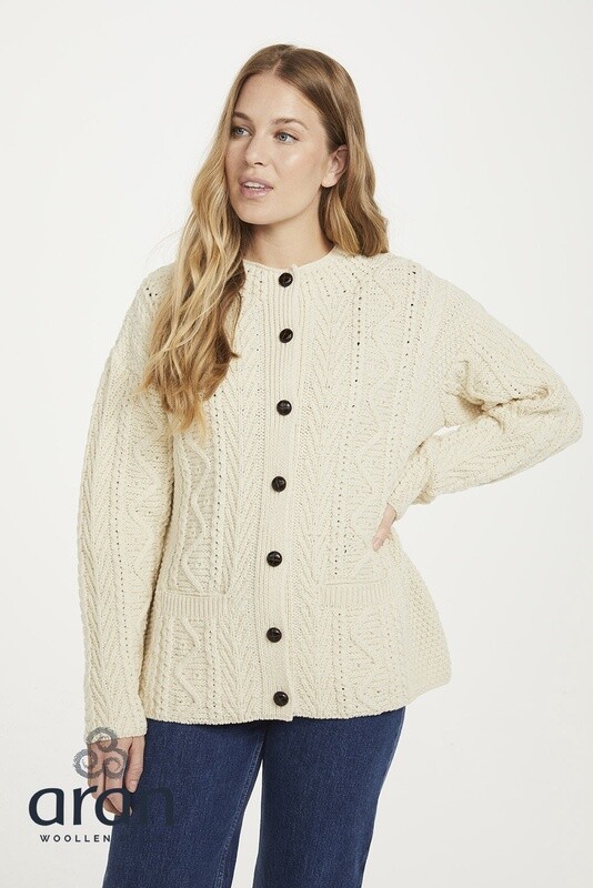 Collarless Cable Cardigan