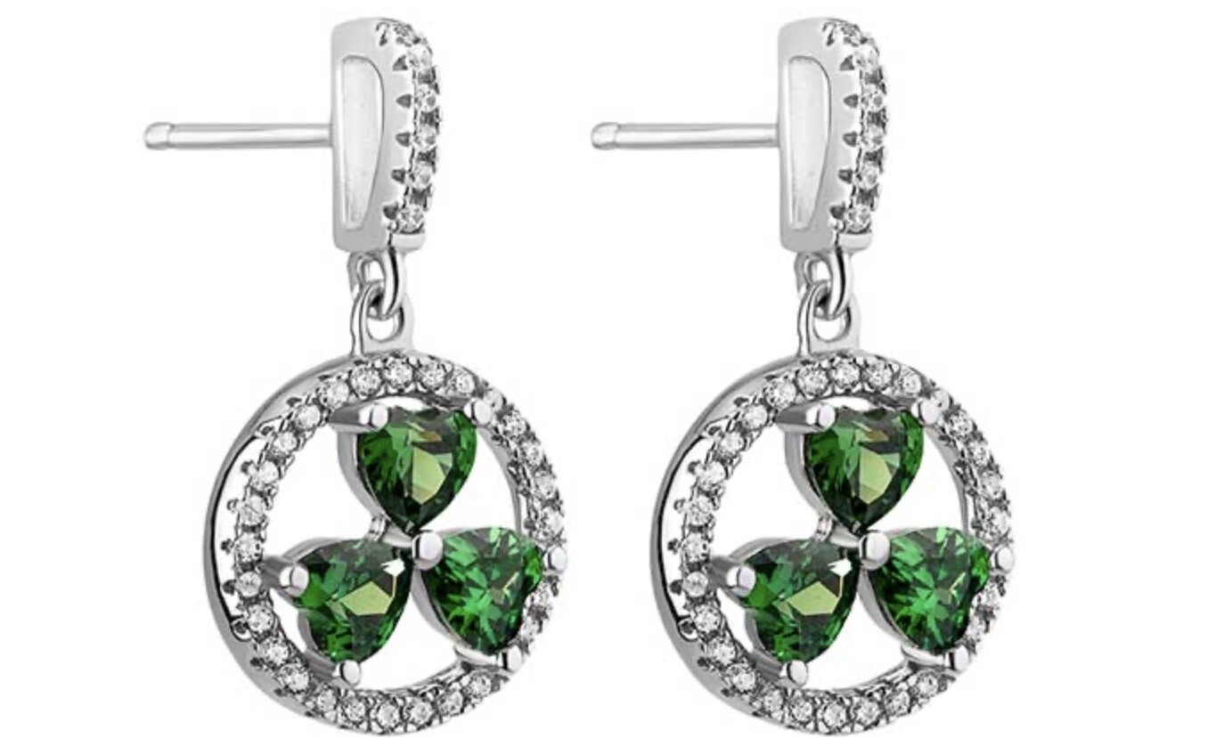 Shamrock Circle drop earrings with Crystals