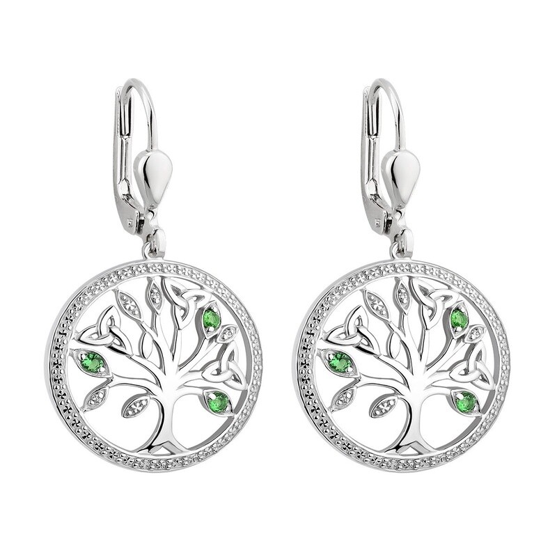 Tree of Life drop earrings with CZ